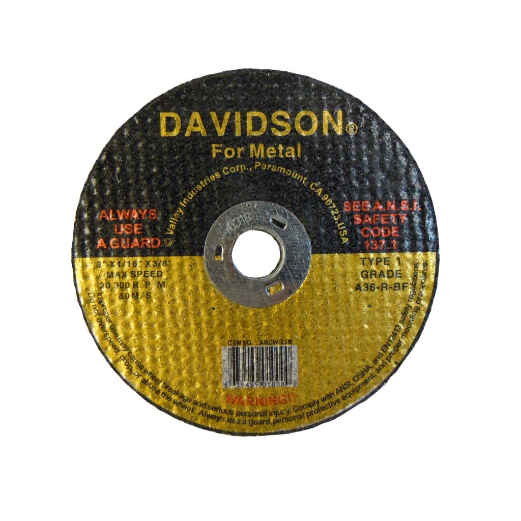 CUT-OFF WHEEL, METAL, 3" X 1/16" X 3/8"