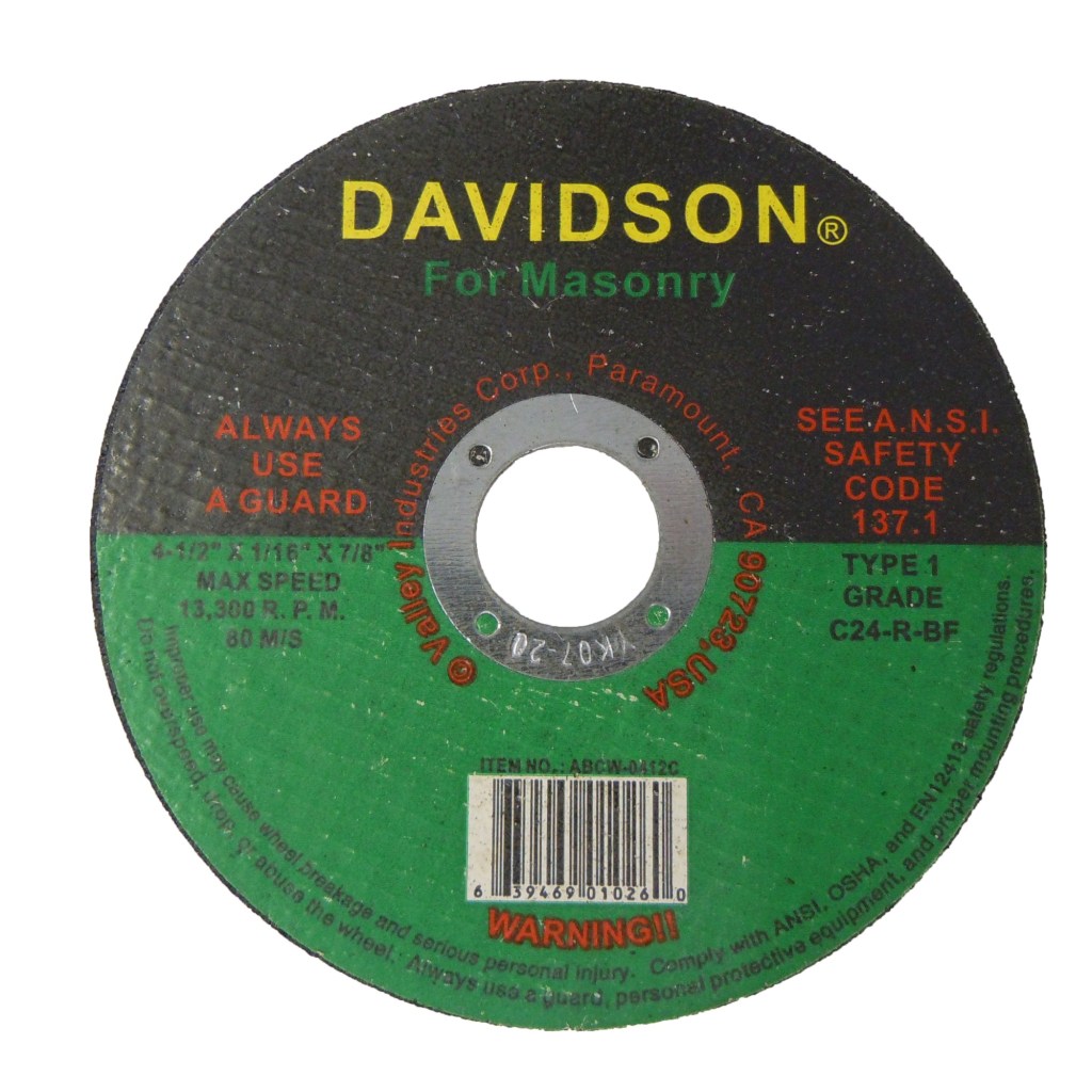 CUT-OFF WHEEL, MASONRY, 4-1/2" X 1/16" X 7/8"