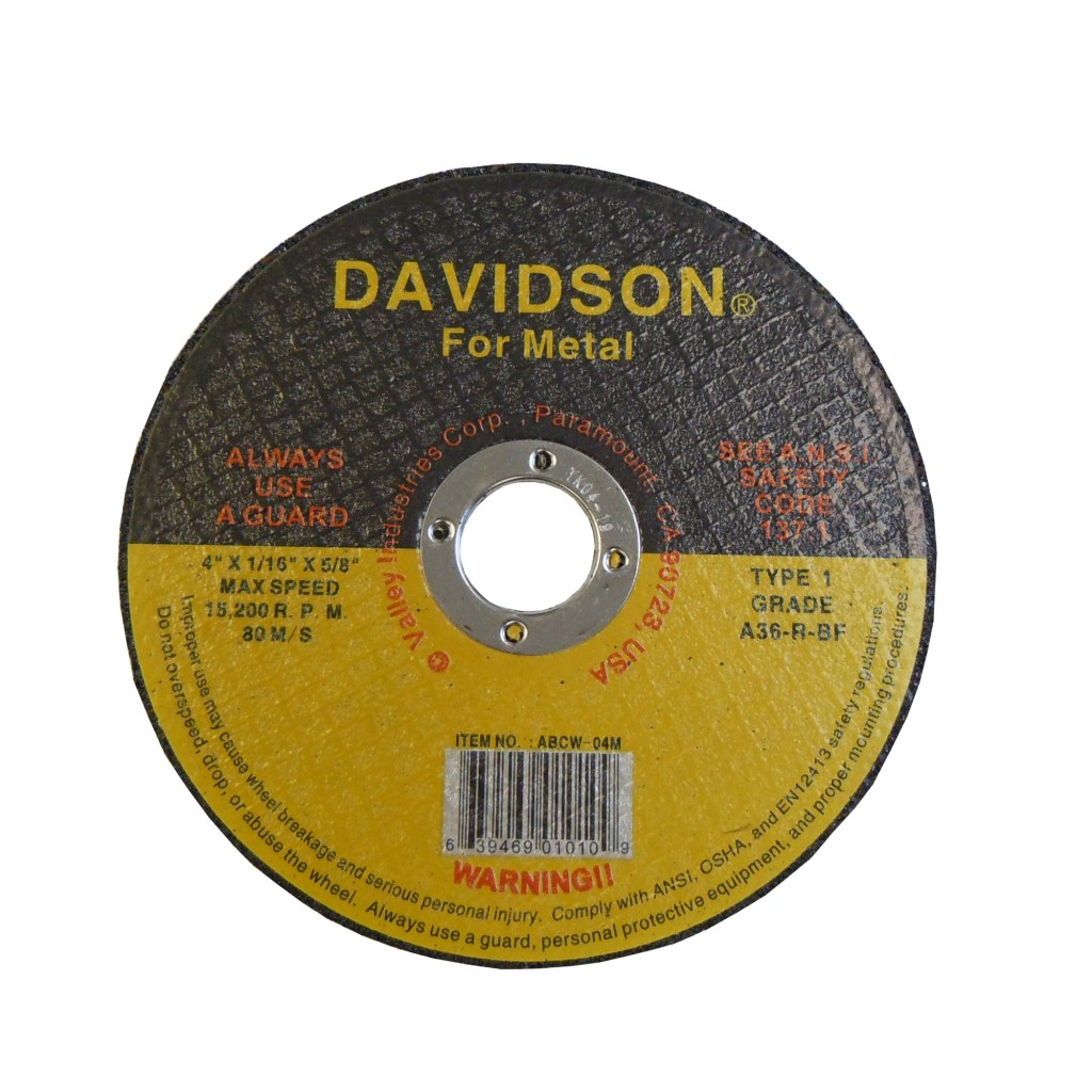 CUT-OFF WHEEL, METAL, 4" X 1/16" X 5/8"
