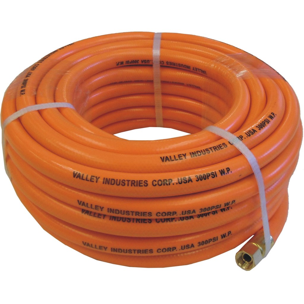 AIR HOSE, PVC, 3/8" X 25', SWIVEL FITTINGS, 300 PSI W.P., ORANGE