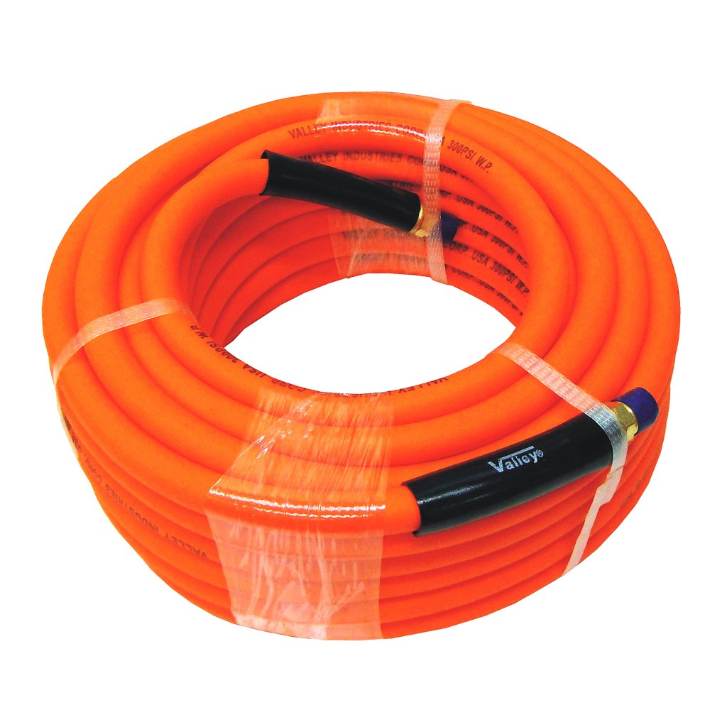 AIR HOSE, THERMOPLASTIC RUBBER, 3/8" X 25', 300 PSI W.P., HI-VIZ ORANGE