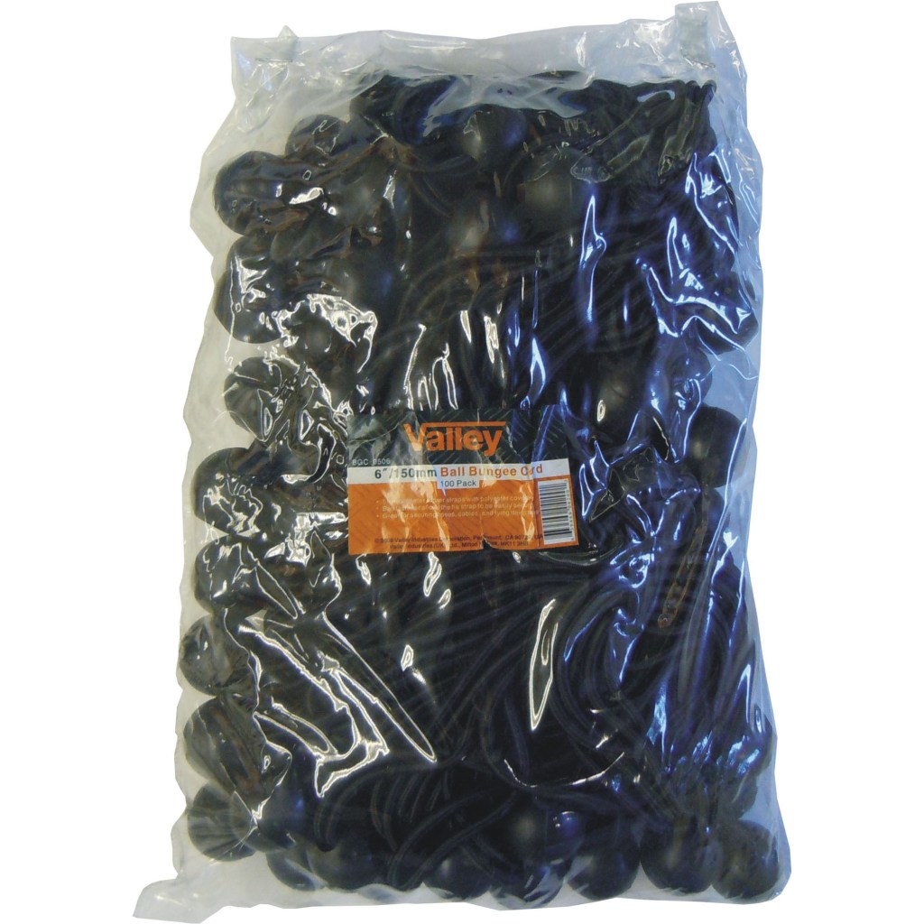 100 PC. 6" BALL BUNGEE SET - BLACK