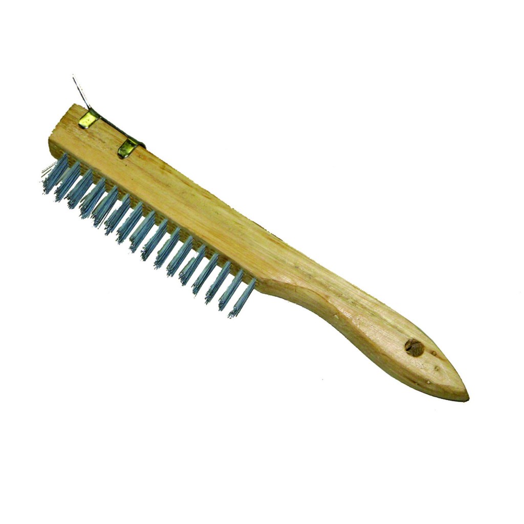 SHOE HANDLE WIRE BRUSH WITH METAL SCRAPER (4 X 16)