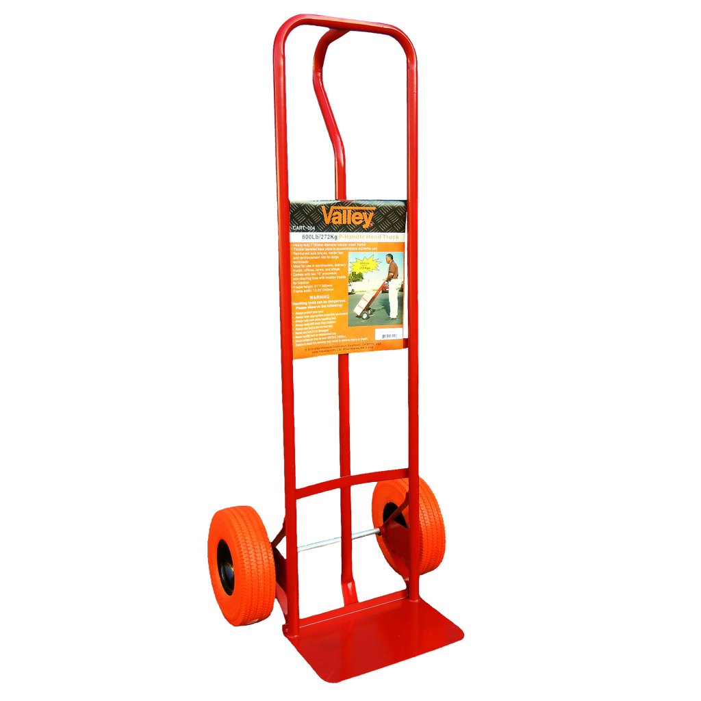 HAND TRUCK, P-HANDLE, 10.5", FLAT FREE TIRES, 600 LB. CAP.