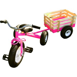 TRICYCLE WITH WOOD STAKE BED WAGON, PINK COLOR