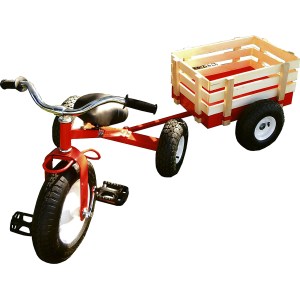 TRICYCLE WITH WOOD STAKE BED WAGON, RED COLOR