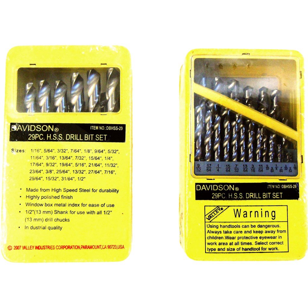 29 PC. DRILL BIT SET, HSS, 1/2" SHANK, POLISHED, METAL INDEX