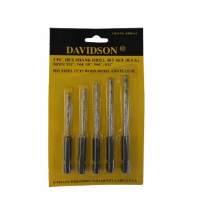 5 PC. DRILL BIT SET, HSS, 1/4" HEX SHANK (FOR CORDLESS S/D)