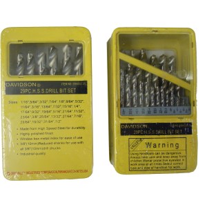 29 PC. DRILL BIT SET, HSS, 3/8" SHANK, POLISHED, METAL INDEX