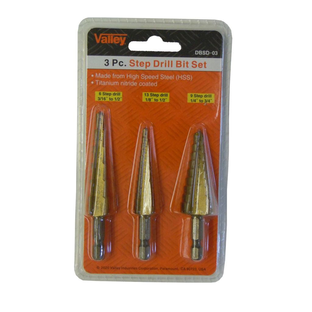 3 PC. STEP DRILL BIT SET, HSS.TITANIUM