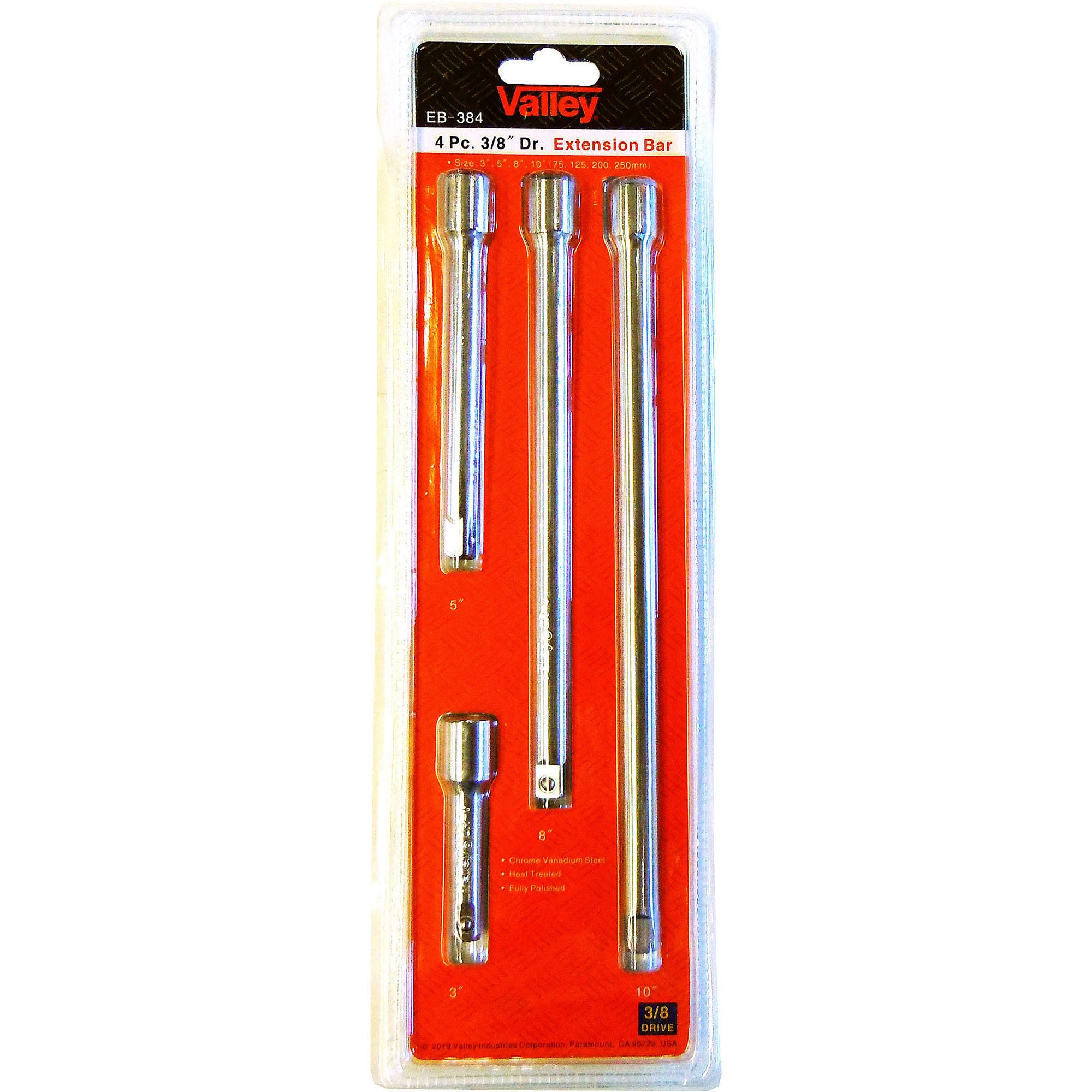 4 PC. 3/8" DR. EXTENSION BAR SET (3", 5", 8", 10")