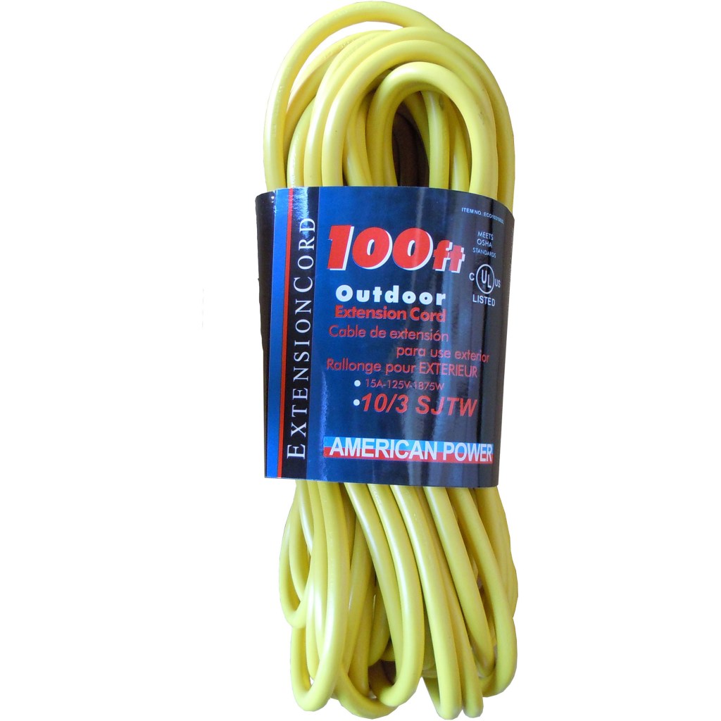100 FT. 10/3 OUTDOOR EXTENSION CORD, YELLOW (UL)