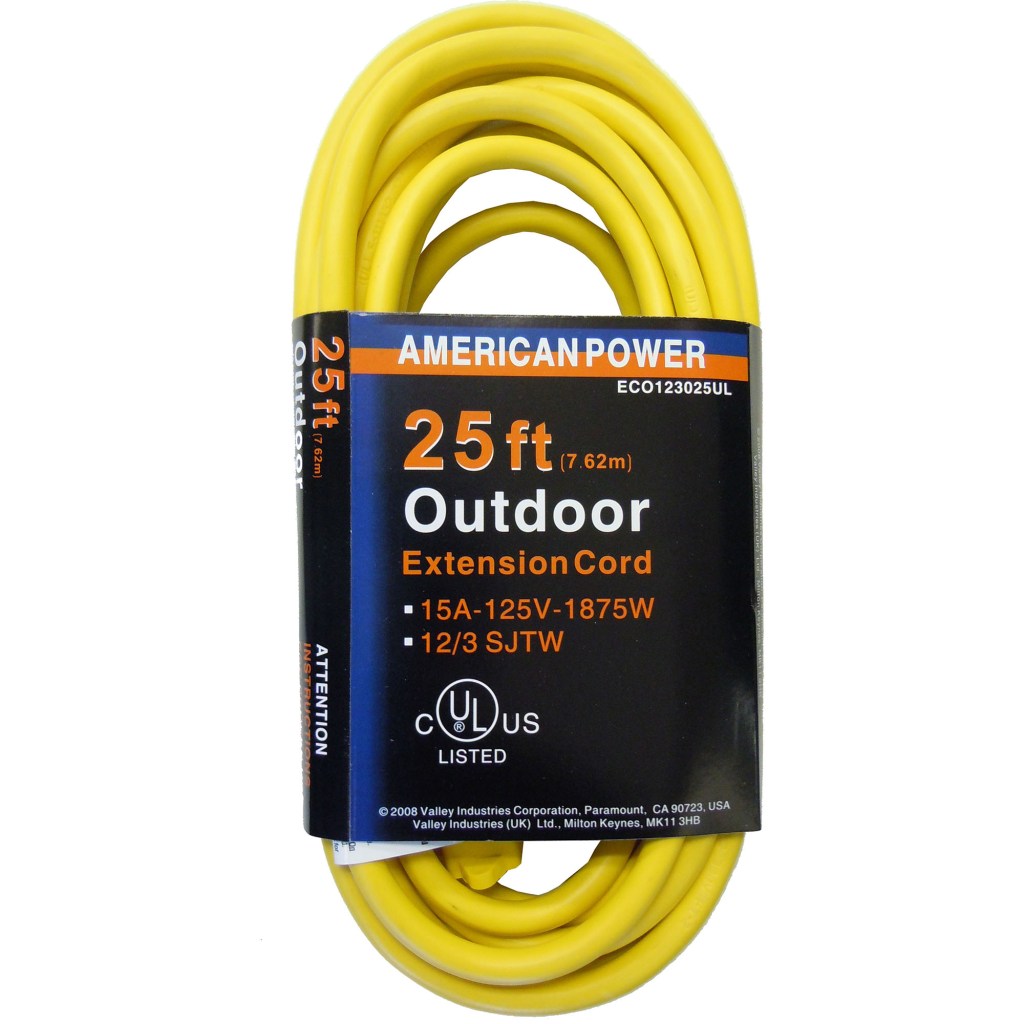 25 FT. 12/3 OUTDOOR EXTENSION CORD, YELLOW (UL)