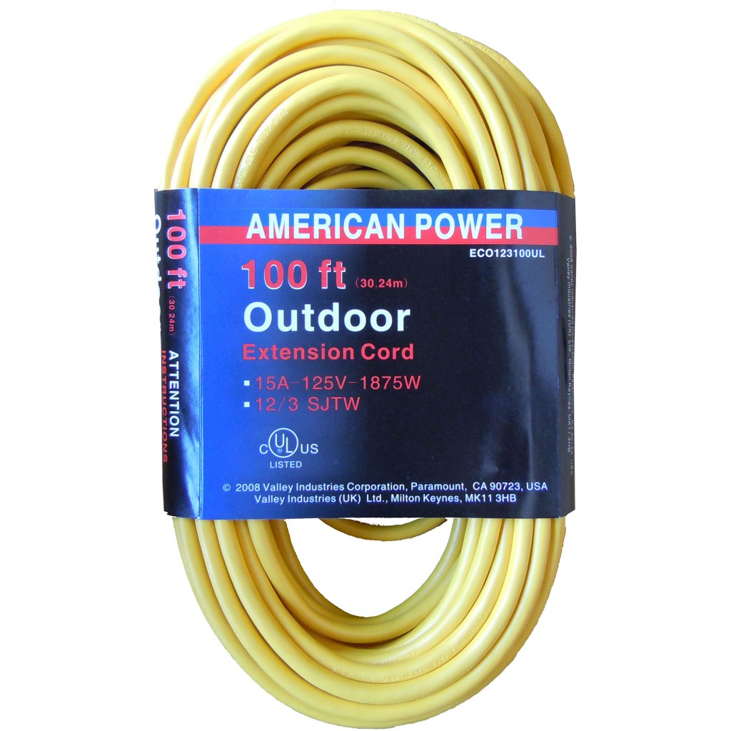 100 FT. 12/3 OUTDOOR EXTENSION CORD, YELLOW (UL)