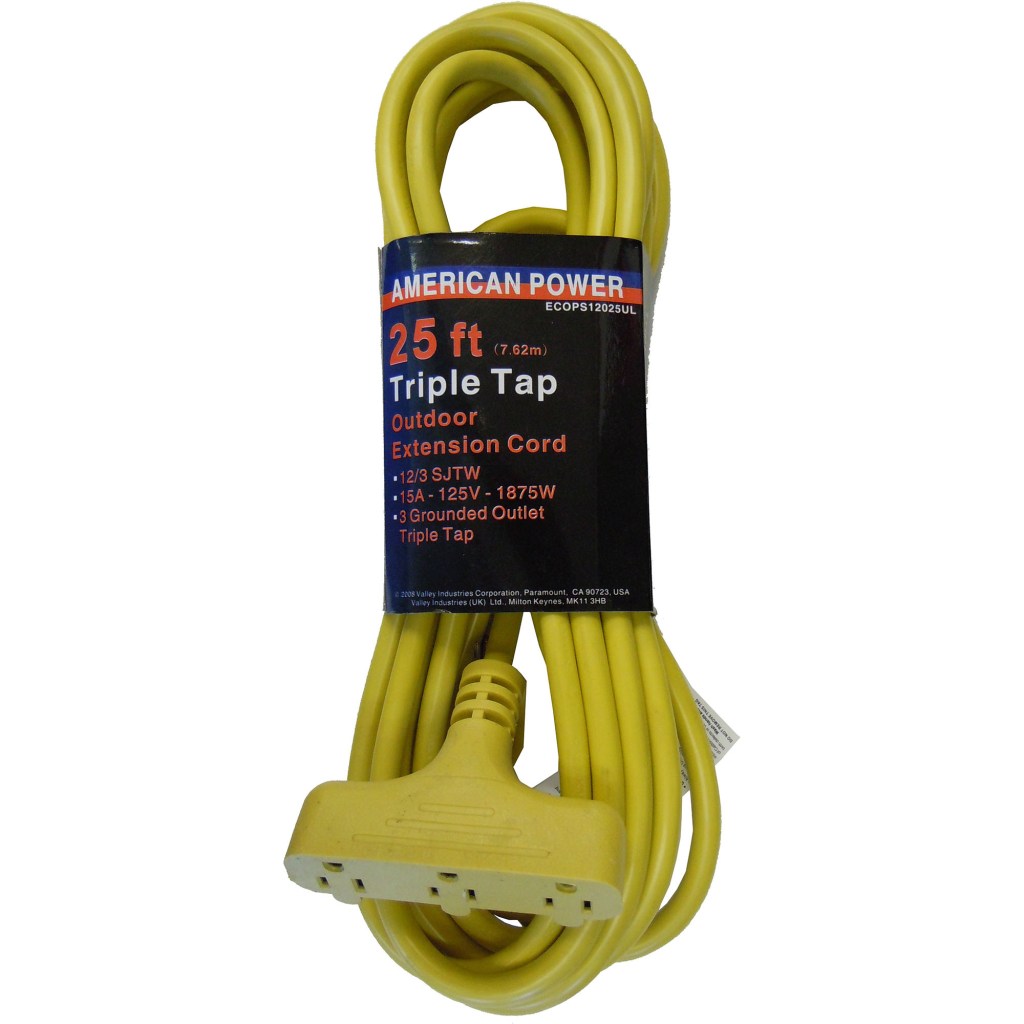 25 FT. 12/3 TRI-TAP EXTENSION CORD, YELLOW (UL)