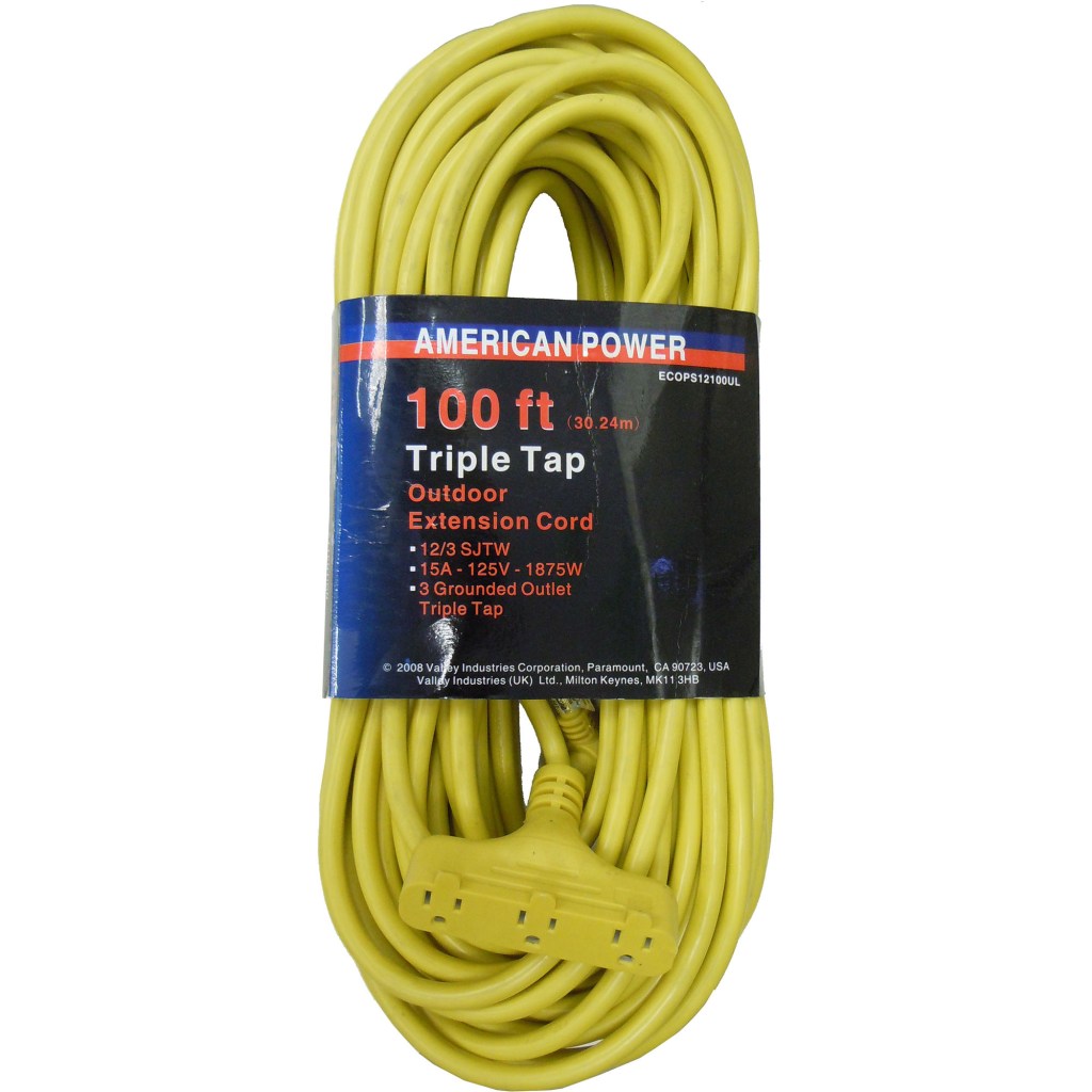 100 FT. 12/3 TRI-TAP EXTENSION CORD, YELLOW (UL)