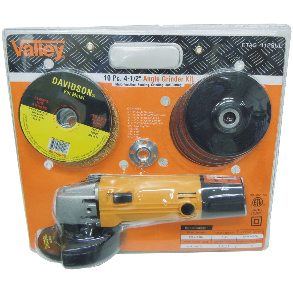 10 PC. 4.5" ANGLE GRINDER KIT, CLAMSHELL PACKAGE, (UL)