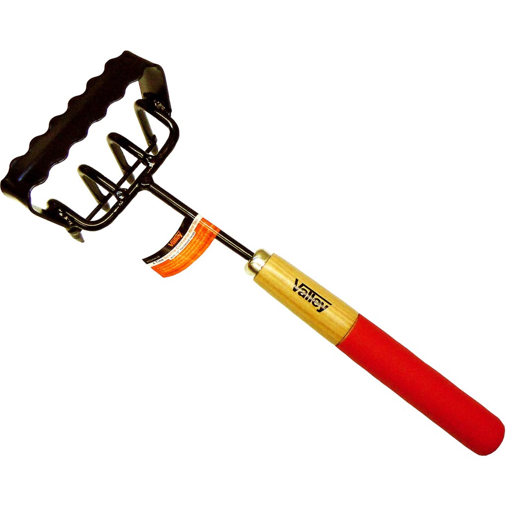 4 TINE HAND SCUFFLE HOE/CULTIVATOR, 12" WOOD HANDLE