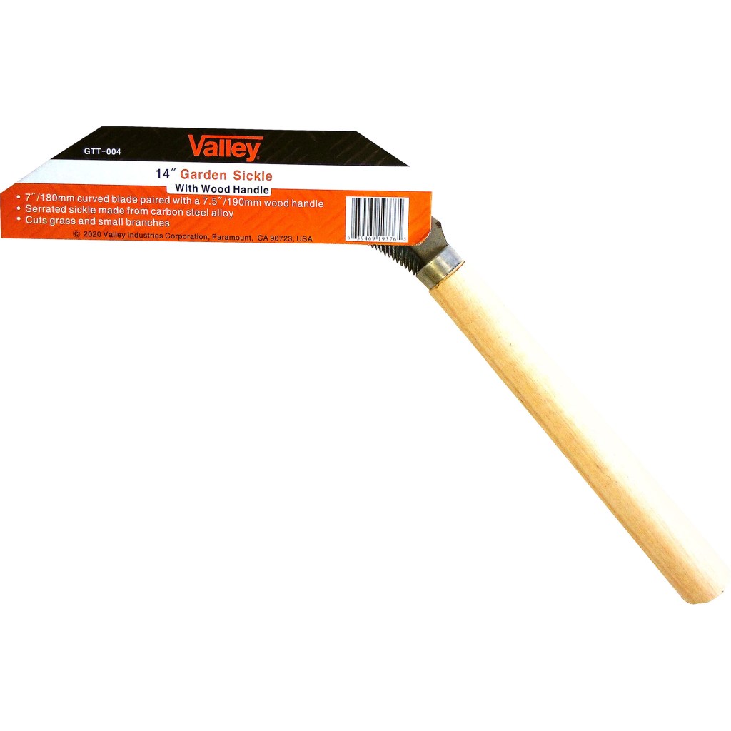 14" GARDEN SICKLE,  WOOD HANDLE