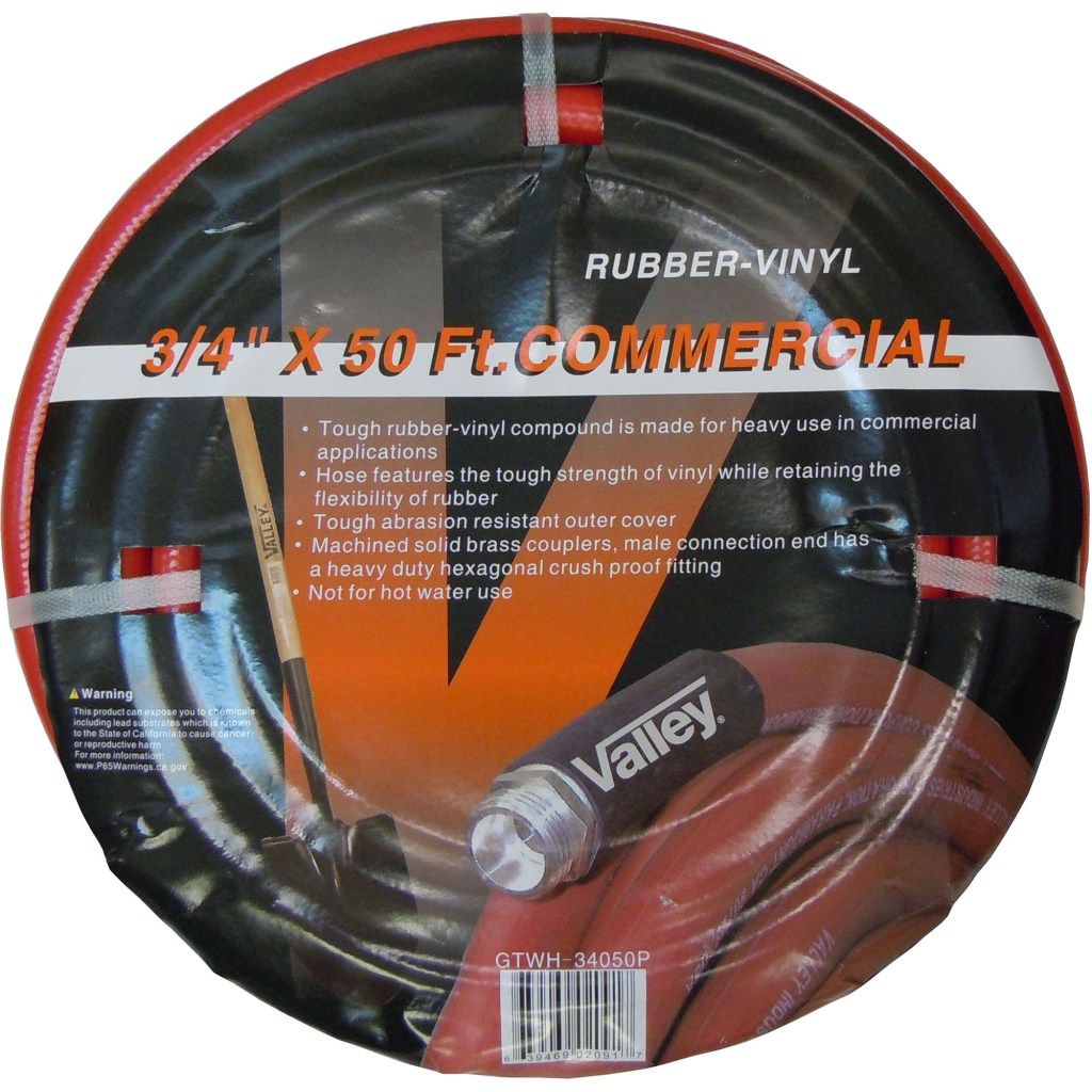 3/4" X 50 FT. VINYL/RUBBER WATER HOSE, HD BRASS FITTINGS, RED