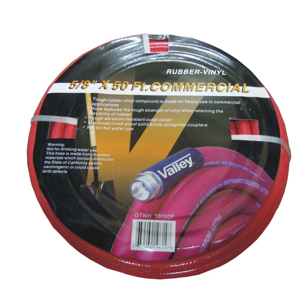 5/8" X 50 FT. VINYL/RUBBER WATER HOSE, HD BRASS FITTINGS, RED