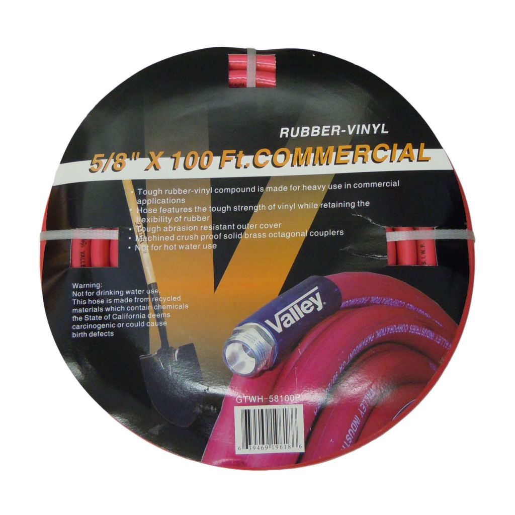 5/8" X 100 FT. VINYL/RUBBER WATER HOSE, HD BRASS FITTINGS, RED
