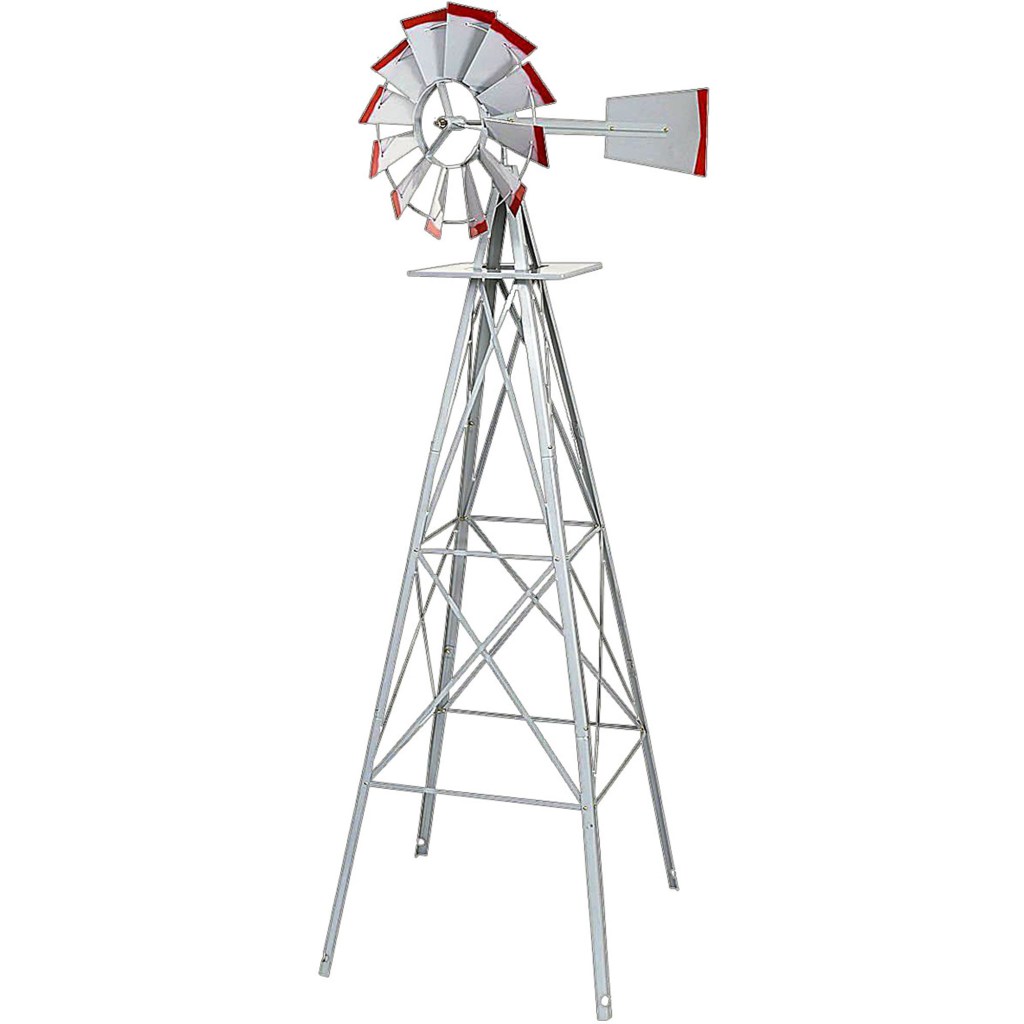 8 FT. WINDMILL ORNAMENT, SILVER WITH RED ACCENTS