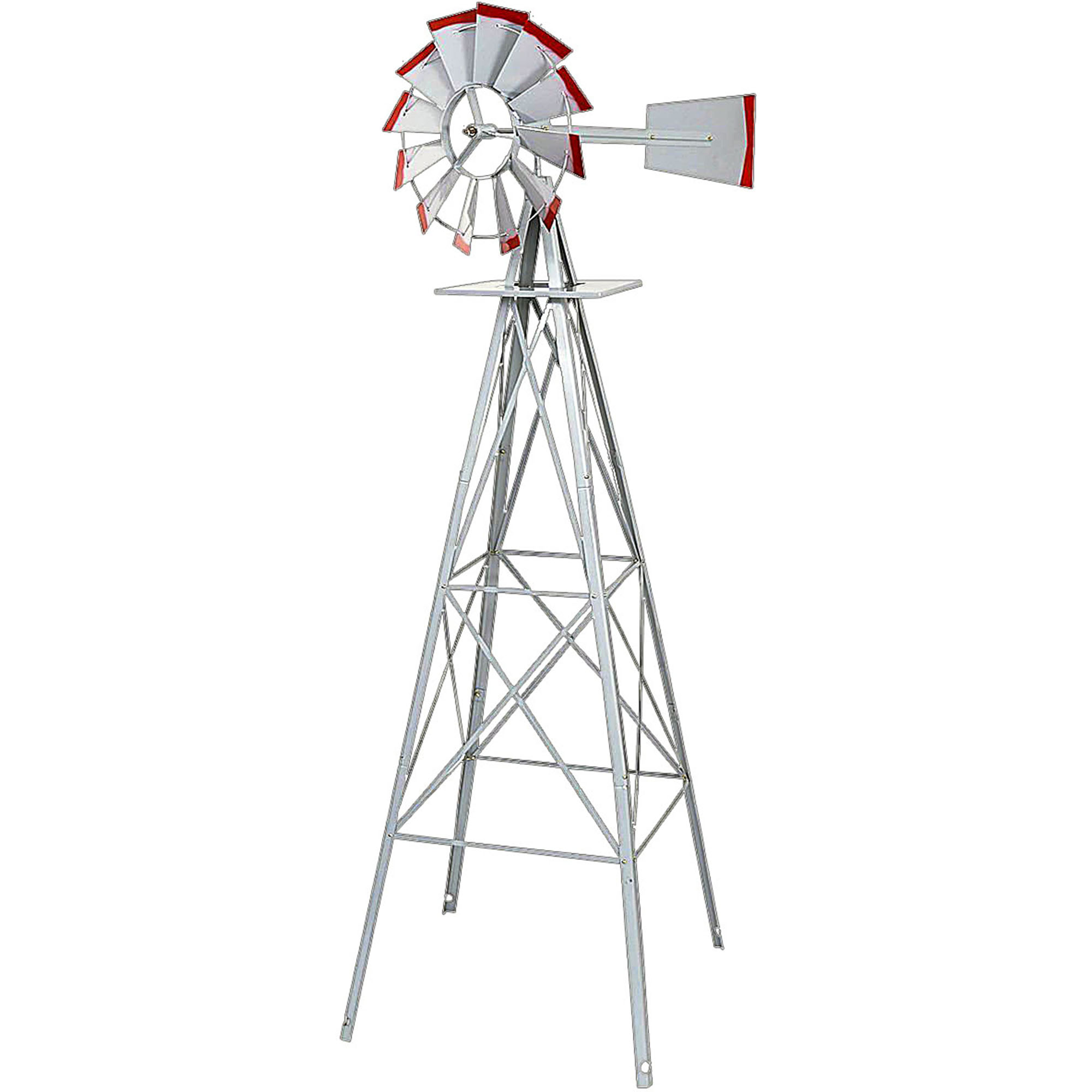 8 FT. WINDMILL ORNAMENT, SILVER WITH RED ACCENTS - Valley