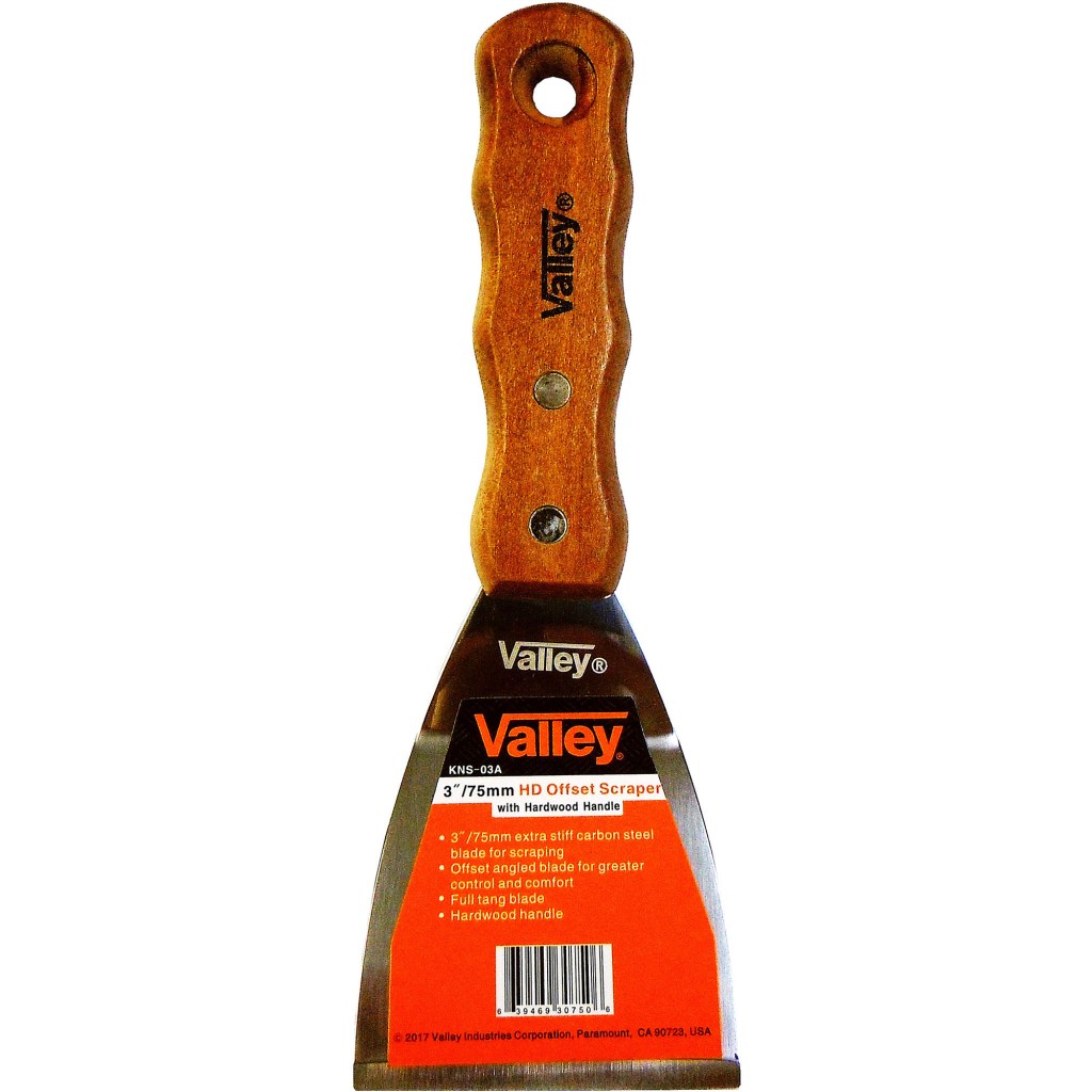 3" HD SCRAPER, STIFF STAINLESS OFFSET BLADE, WOOD HANDLE