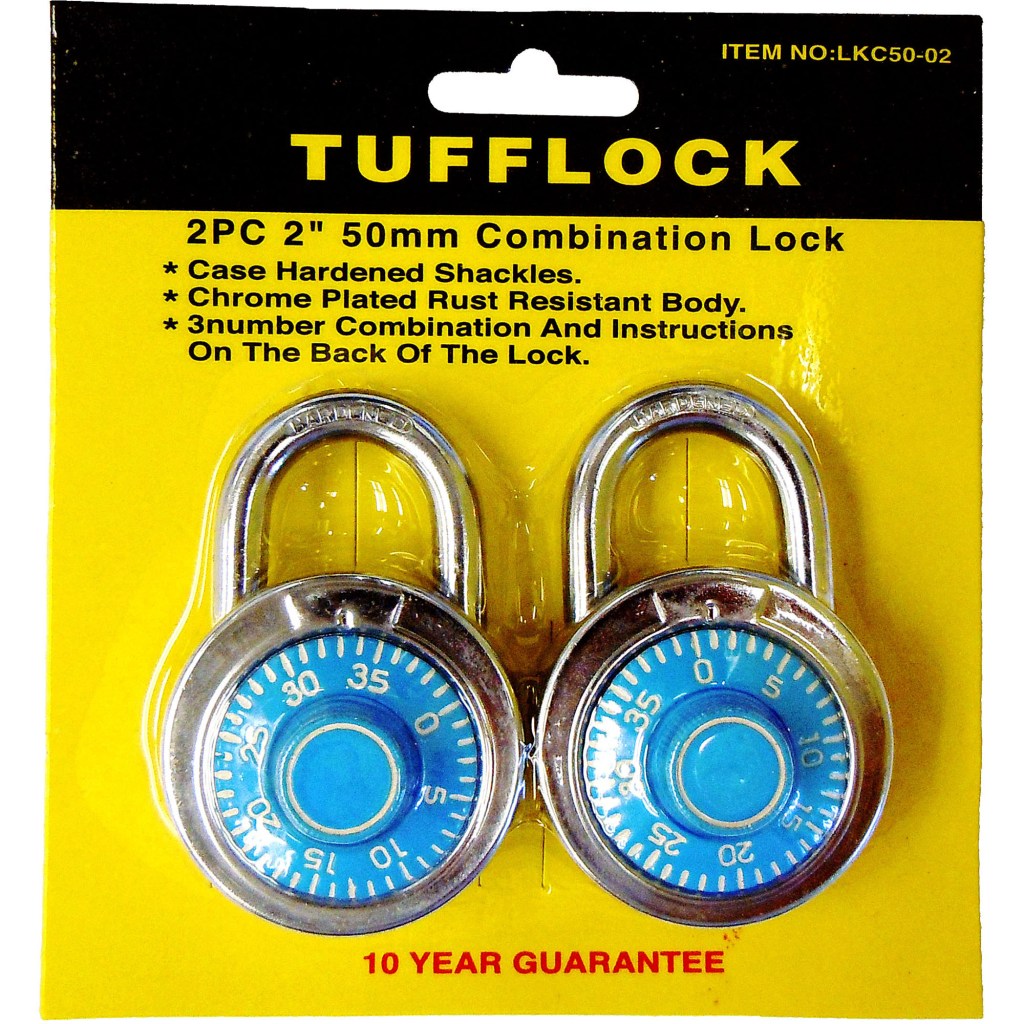 2 PC. 50 MM. COMBINATION LOCK, DIAL TYPE, SAME COMBO.