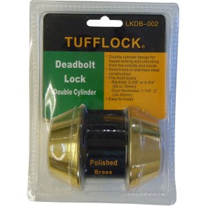 DEADBOLT LOCK, DOUBLE CYLINDER, POLISHED BRASS (TUFFLOCK)