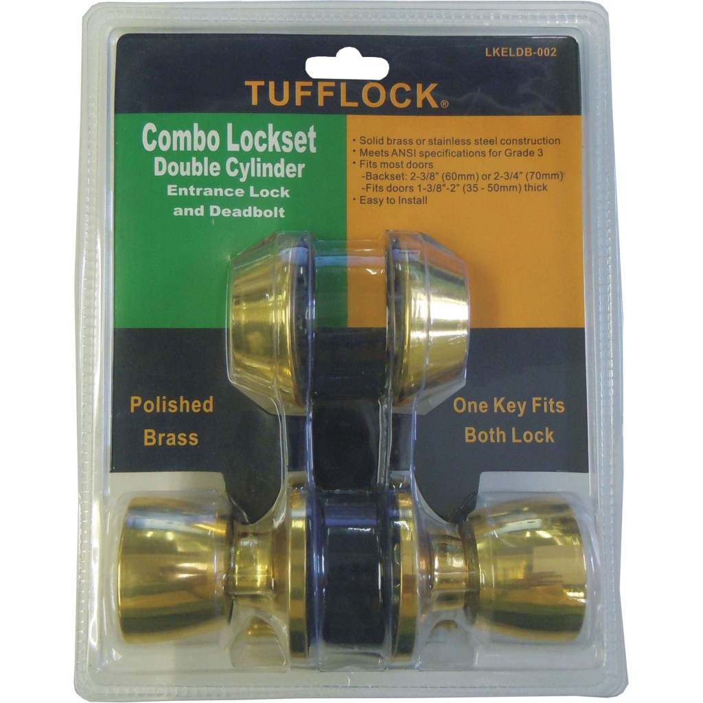 2 PC. COMBO DOOR LOCK, DOUBLE, POLISHED BRASS (TUFFLOCK)