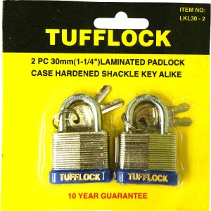 2 PC. 30 MM. LAMINATED LOCK, CARDED, KEYED ALIKE