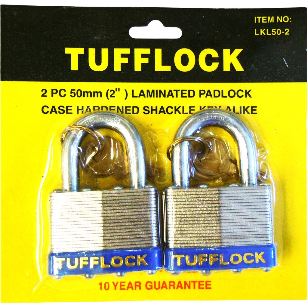 2 PC. 50 MM. LAMINATED LOCK, CARDED, KEYED ALIKE