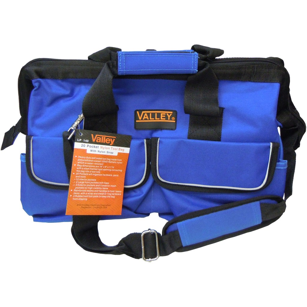 20 POCKET 16" NYLON TOOL BAG WITH STRAP, BLUE