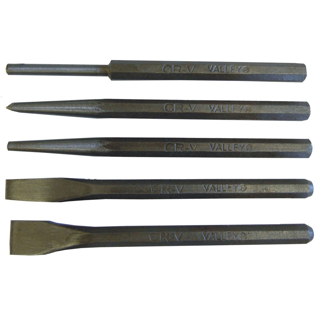 5 PC. PUNCH & CHISEL SET, CR-V STEEL