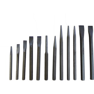 12 PC. COLD PUNCH & CHISEL, CR-V STEEL, CANVAS ROLL POUCH