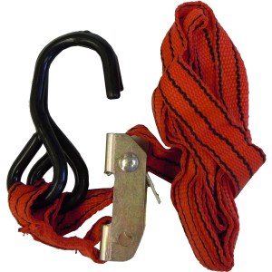 1" X 15 FT. CANOPY TIE DOWN, BUCKLE TYPE, 2.5" HOOKS