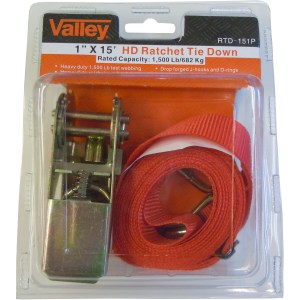 1" X 15 FT. PRO RATCHET TIE DOWN, FORGED HOOKS