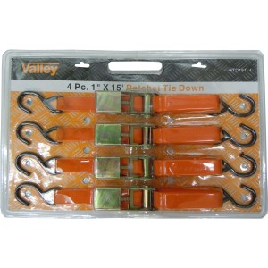 4 PC. 1" X 15 FT. RATCHET TIE DOWN SET