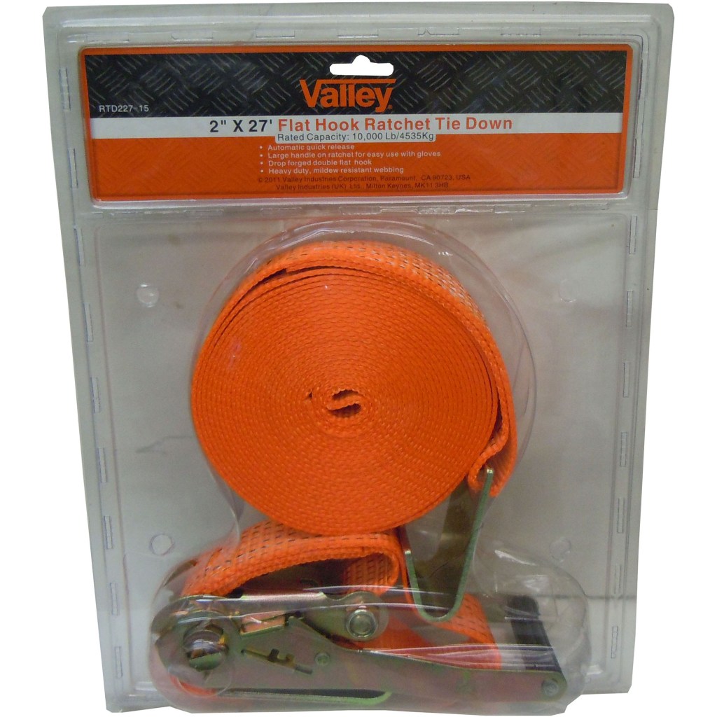 2" X 27 FT. RATCHET TIE DOWN, FLAT HOOK, 10,000 LB CAPACITY
