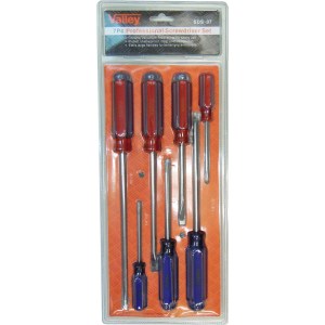 7 PC. SCREWDRIVER SET, ACETATE LINE HDL., CR-V SHAFT