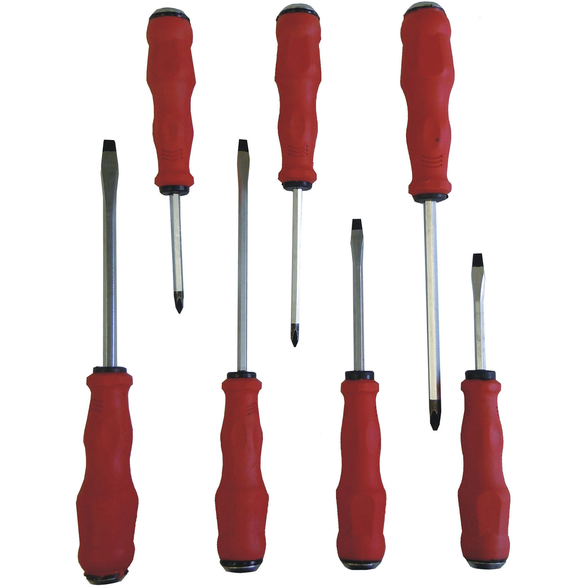 7 PC. SCREWDRIVER SET, GO-THRU CR-V SHAFT, METAL CAP, SOFT-TOUCH™ HDL.