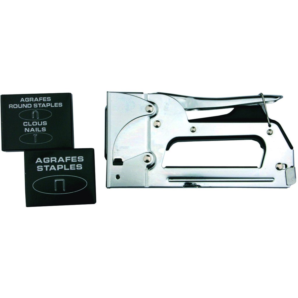 HEAVY DUTY STAPLE GUN, WITH 300 STAPLES, CHROME BODY