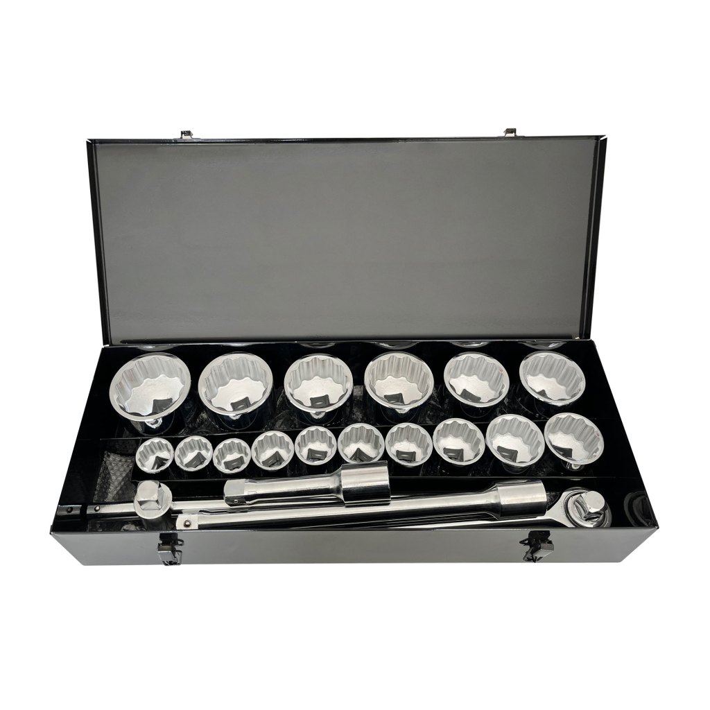 21 PC. 1" DR SOCKET SET, METAL CASE, CR-V (SAE)