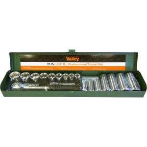 21 PC. 3/8" DR. SOCKET SET, METAL CASE, CR-V (SAE)