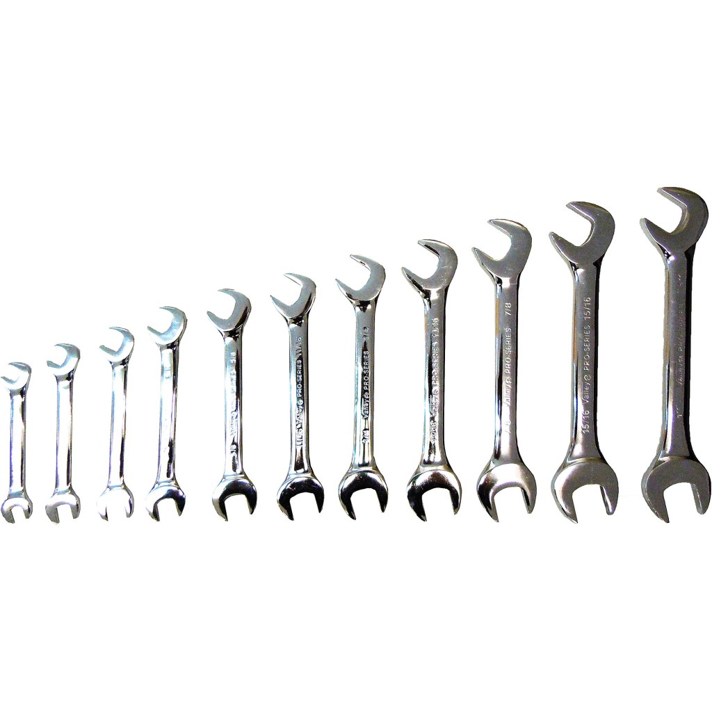 11 PC. ANGLE OPEN END COMBINATION WRENCH SET, CR-V, 3/8"-1"