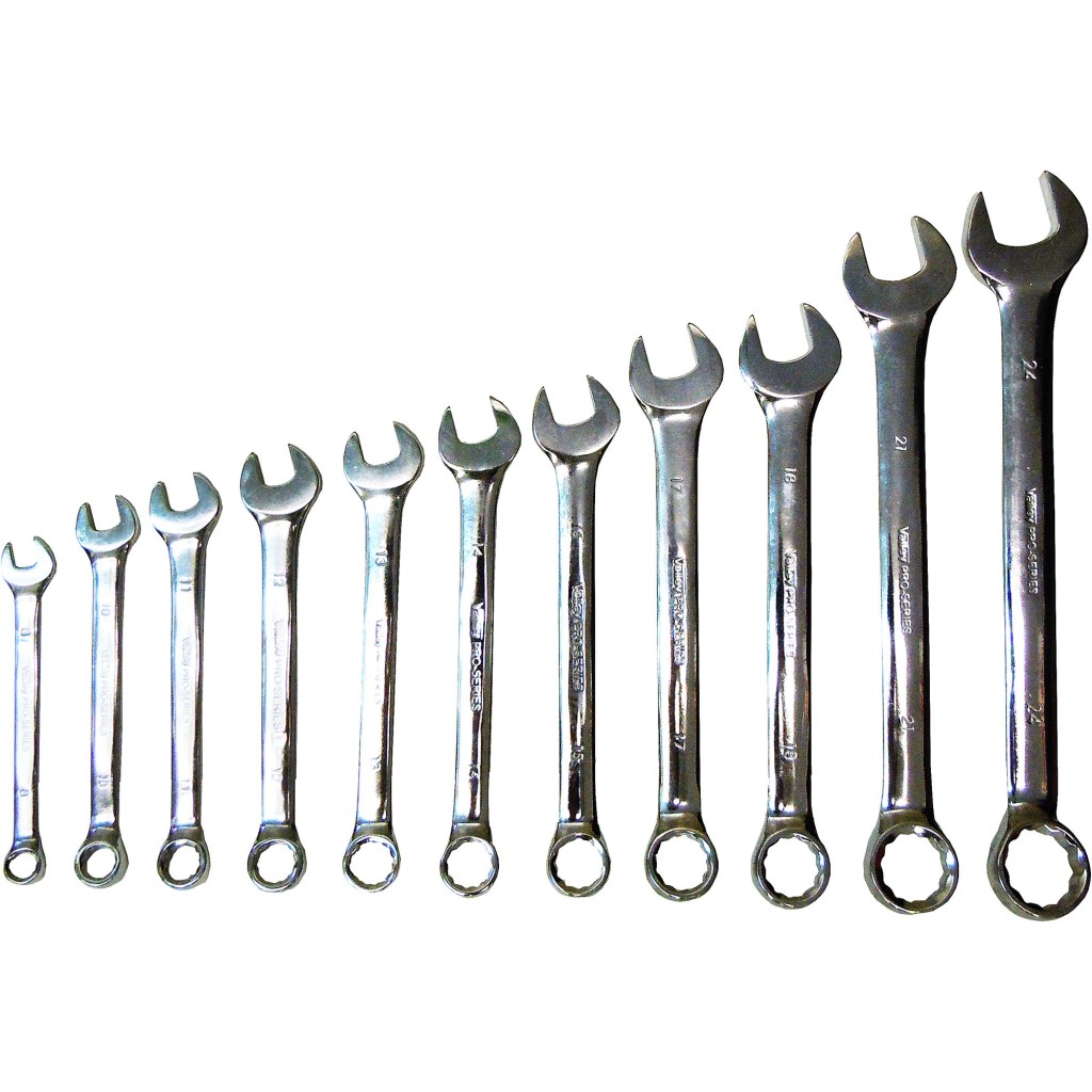 11 PC. COMBINATION WRENCH SET, CR-V,  8-24 MM.