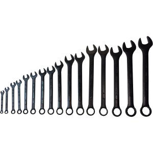 16 PC. COMBINATION WRENCH SET, RAISED PANEL, BLACK, 1/4"-1 1/4", BLACK POUCH