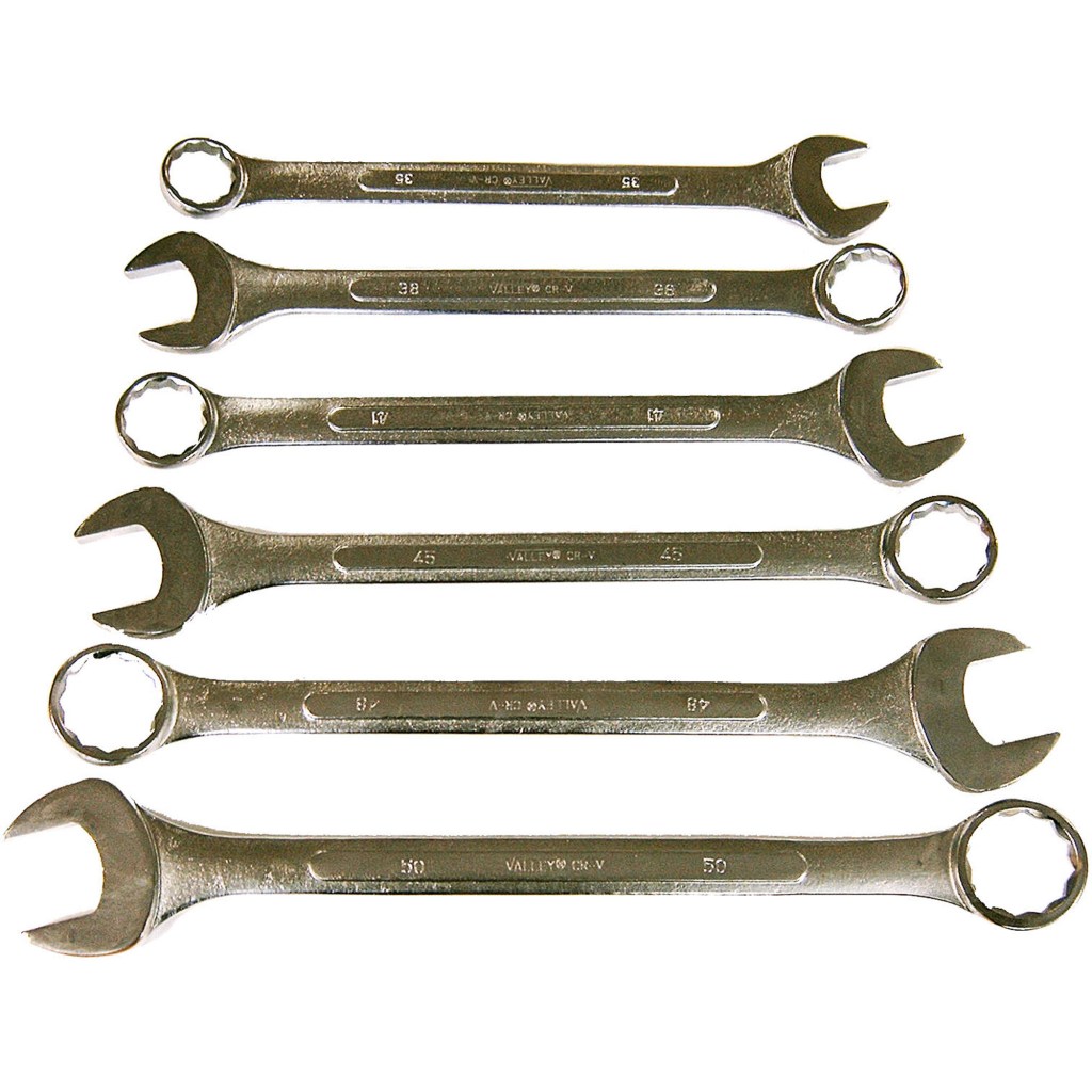 6 PC. JUMBO COMBINATION WRENCH SET, CR-V, RAISED PANEL, 35-50 MM.